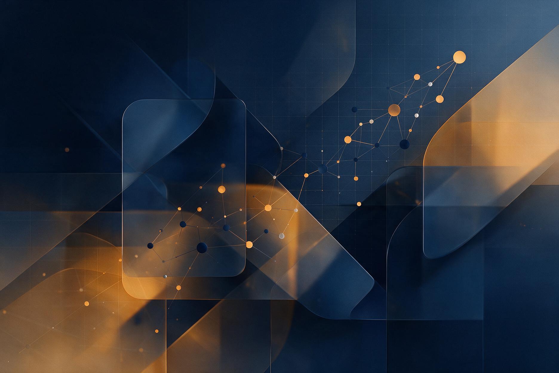 Abstract editorial illustration in navy and amber tones symbolizing employer branding and legal talent recruitment for law firms